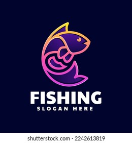 Vector Logo Illustration Fish Line Art Gradient Style.