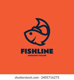 Vector Logo Illustration Fish Line Art Style.