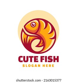 Vector Logo Illustration Fish Simple Mascot Style.