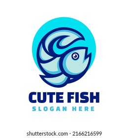 Vector Logo Illustration Fish Simple Mascot Style.
