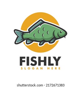 Vector Logo Illustration Fish Simple Mascot Style.