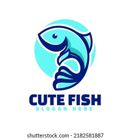 Vector Logo Illustration Fish Simple Mascot Style.