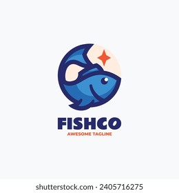 Vector Logo Illustration Fish Simple Mascot Style.