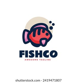 Logo Vector Ilustración Pescado Sencillo Estilo Mascota.