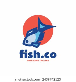 Vector Logo Illustration Fish Simple Mascot Style.
