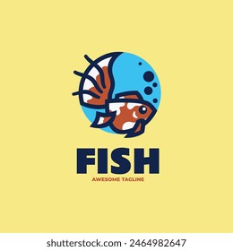 Vector Logo Illustration Fish Simple Mascot Style.