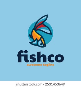 Logotipo de vetor ilustração Fishco mascote estilo de desenhos animados