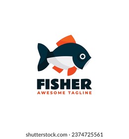 Logo Vector Ilustración Pescador Sencillo Estilo Mascota.