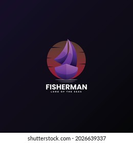Vector Logo Illustration Fisherman Gradient Colorful Style.