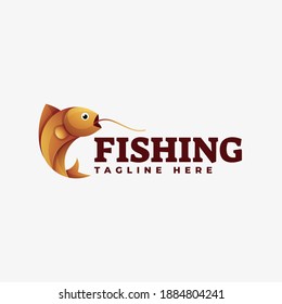 Vector Logo Illustration Fishing Gradient Colorful Style.
