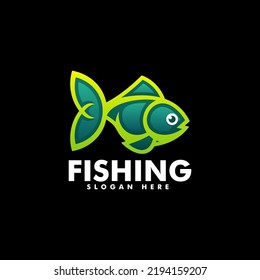 Vector Logo Illustration Fishing Gradient Line Art Style.