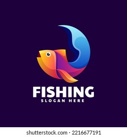 Vector Logo Illustration Fishing Gradient Colorful Style