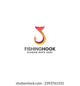 Vector Logo Illustration Fishing Hook Gradient Colorful Style