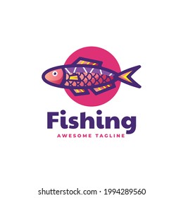 Vector Logo Illustration Fishing Simple Mascot Style.