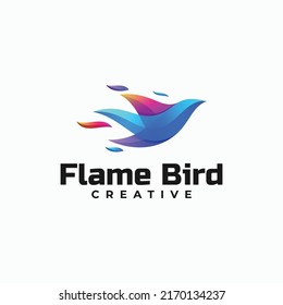 Vector Logo Illustration Flame Bird Gradient Colorful Style.