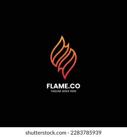 Vector Logo Illustration Flame Line Art Gradient Style.