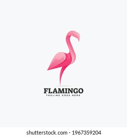 Vector Logo Illustration Flamingo Gradient Colorful Style.