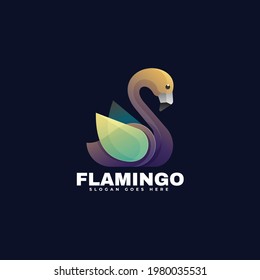 Vector Logo Illustration Flamingo Gradient Colorful Style.