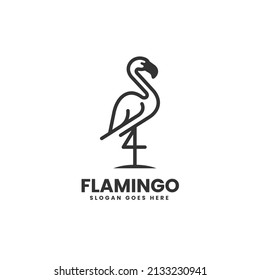 Vector Logo Illustration Flamingo Line Art Style.