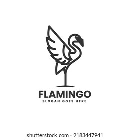 Vector Logo Illustration Flamingo Line Art Style.