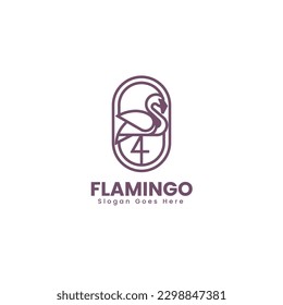 Vector Logo Illustration Flamingo Line Art Style