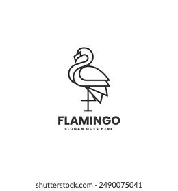 Vector Logo Illustration Flamingo Line Art Style