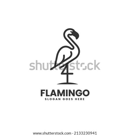 Vector Logo Illustration Flamingo Line Art Style.