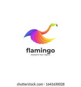 Vector Logo Illustration Flamingo Pose Gradient Colorful