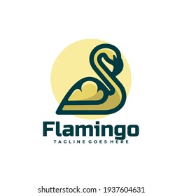 Logo Vector Ilustración Flamingo Sencillo Estilo Mascota.
