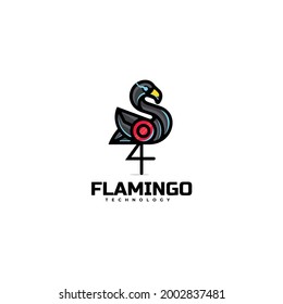 Vector Logo Illustration Flamingo Simple Mascot Style.
