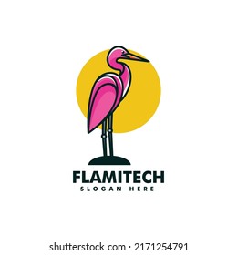Vector Logo Illustration Flamingo Simple Mascot Style.