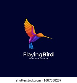 Vector Logo Illustration Flaying Bird Gradient Colorful Style.