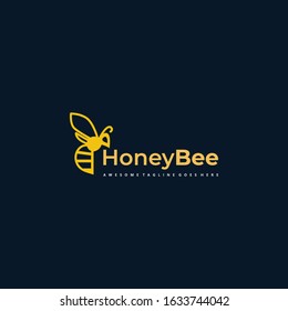 Vector Logo Illustration Flaying Honey Bee Line Art Style