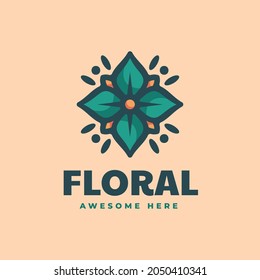 Vector Logo Illustration Floral Simple Mascot Style.