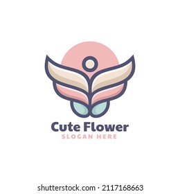 Vector Logo Illustration Flower Simple Mascot Style.