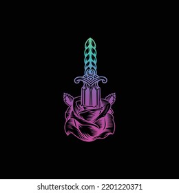 Vektor Logo Illustration Blumenschwert einfachen Stil.