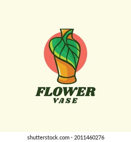 Vector Logo Illustration Flower Vase Simple Mascot Style.
