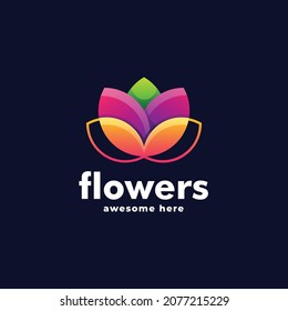 Vector Logo Illustration Flowers Gradient Colorful Style.