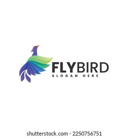 Vector Logo Illustration Fly Bird Gradient Colorful Style.