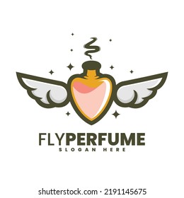 Vector Logo Illustration Fly Perfume Simple Mascot Style.