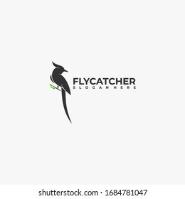 Vector Logo Illustration Flycatcher Silhouette Style.