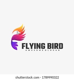 Vector Logo Illustration Flying Bird Gradient Colorful Style.
