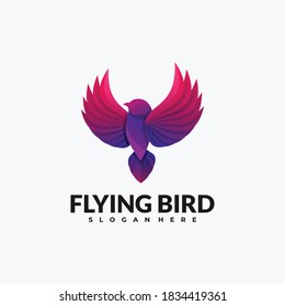 Vector Logo Illustration Flying Bird Gradient Colorful Style.