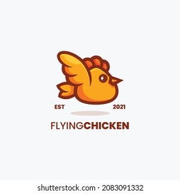 Vector Logo Illustration Flying Chicken Simple Mascot Style.