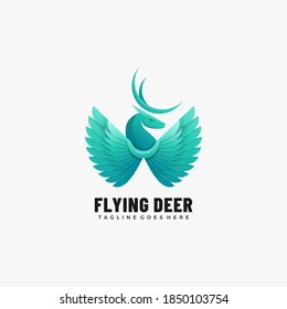 Vector Logo Illustration Flying Deer Gradient Colorful Style.
