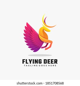 Ilustración del logotipo del vector Estilo de color gradiente del ciervo volador.