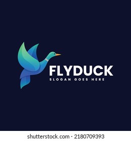 Vector Logo Illustration Flying Duck Gradient Colorful Style.