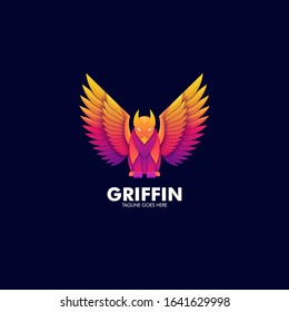 Vector Logo Illustration Flying Griffin Mythology Gradient Colorful
