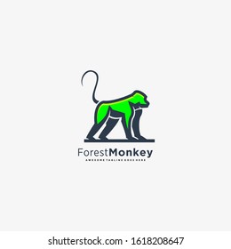 Vector Logo Illustration Forest Monkey Mascot Cartoon