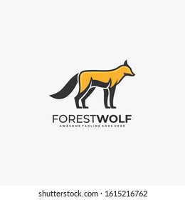 Vector Logo Illustration Forest Wolf Mascot Cartoon